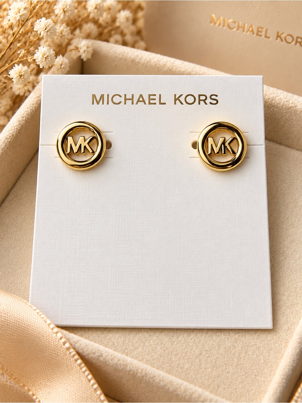 Michael Kors Gold MK Circle Logo Stud Earrings